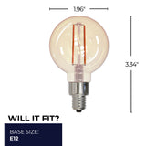 Bulbrite 862800 Bulbrite LED Filament Pack of (4) 2.5 Watt Dimmable G16 Light Bulbs with Antique Glass Finish and Candelabra (E12) Base - 2100K (Warm Amber Light), 160 Lumens