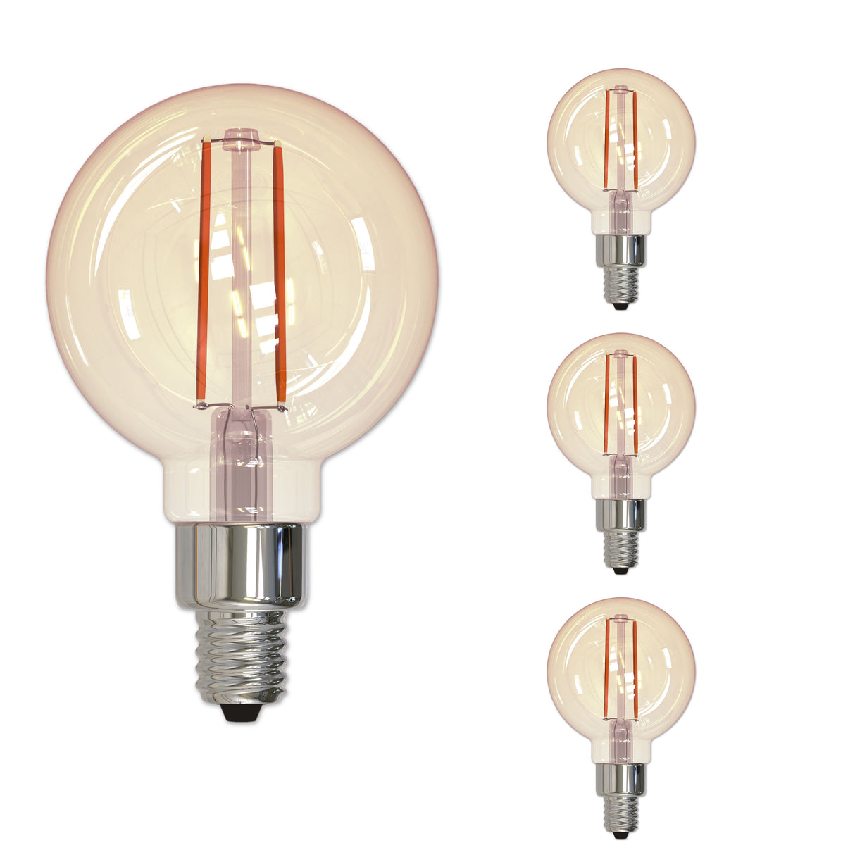 Bulbrite 862800 Bulbrite LED Filament Pack of (4) 2.5 Watt Dimmable G16 Light Bulbs with Antique Glass Finish and Candelabra (E12) Base - 2100K (Warm Amber Light), 160 Lumens