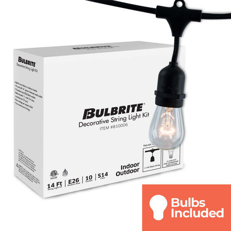 Bulbrite 862816 Bulbrite 14-foot String Light Kit with with Clear Vintage Style S14 Incandescent Light Bulbs, 2-pk