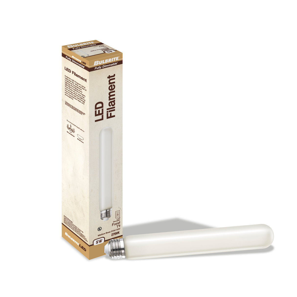 Bulbrite 862835 Bulbrite LED Filament Pack of (4) 5 Watt Dimmable 7 Inch T9 Light Bulb with Frost Glass Finish and Medium (E26) Base - 2700K (Warm White Light), 350 Lumens