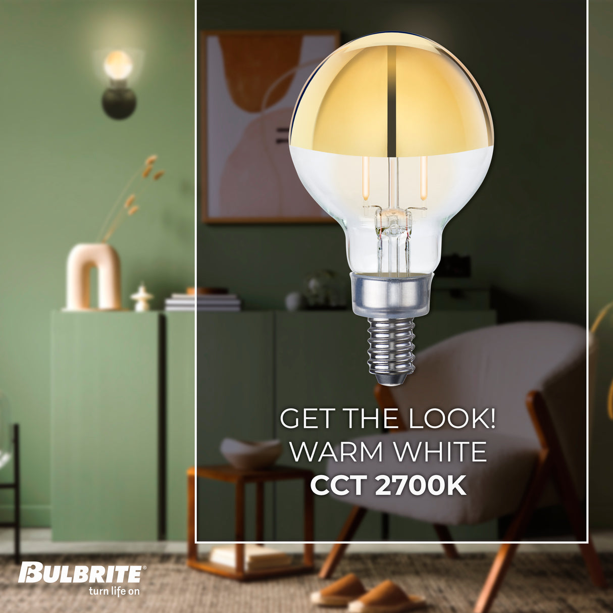 Bulbrite 862839 Bulbrite LED Filament Pack of (4) 2.5 Watt Dimmable G16 Light Bulb with Half Gold Glass Finish and Candelabra (E12) Base - 2700K (Warm White Light), 200 Lumens