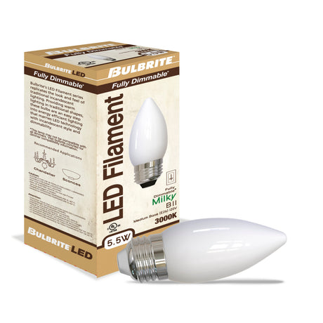 Bulbrite 862935 Bulbrite LED 5.5 Watt Dimmable B11 Light Bulb with a Milky Finish and a Medium Screw E26 - 3000K (Soft White Light) 500 lumens