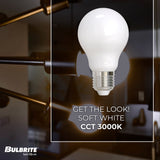 Bulbrite 862847 Bulbrite LED Filament Pack of (4) 7 Watt Dimmable A19 Light Bulbs with Milky Finish and Medium (E26) Base - 3000K (Soft White Light), 800 Lumens