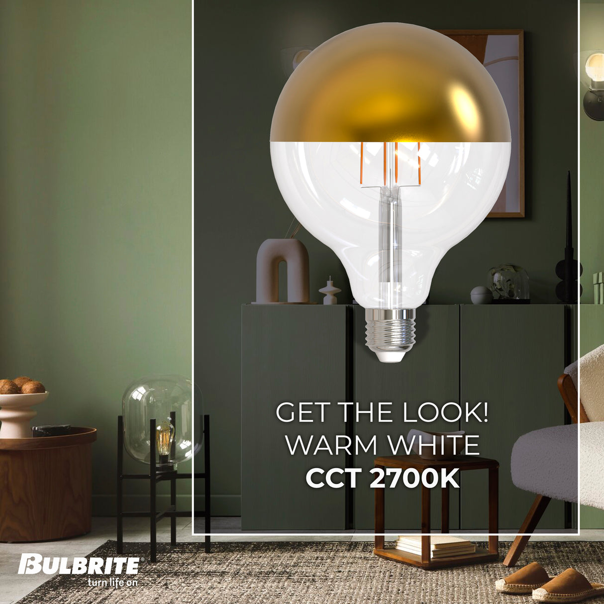 Bulbrite 862852 Bulbrite LED Filament Pack of (4) 6 Watt Dimmable G40 Light Bulbs with a Half Gold Finish and Medium (E26) Base - 2700K (Warm White Light), 500 Lumens