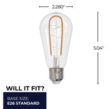 Bulbrite 862867 Bulbrite LED Curved Filament Pack of (4) 3 Watt Dimmable ST18 Light Bulbs with Clear Finish and Medium (E26) Base - 2100K (Warm Amber Light), 230 Lumens