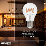Bulbrite 862866 Bulbrite LED Curved Filament Pack of (4) 4.5 Watt Dimmable A19 Light Bulbs with Clear Finish and Medium (E26) Base - 2100K (Warm Amber Light), 350 Lumens