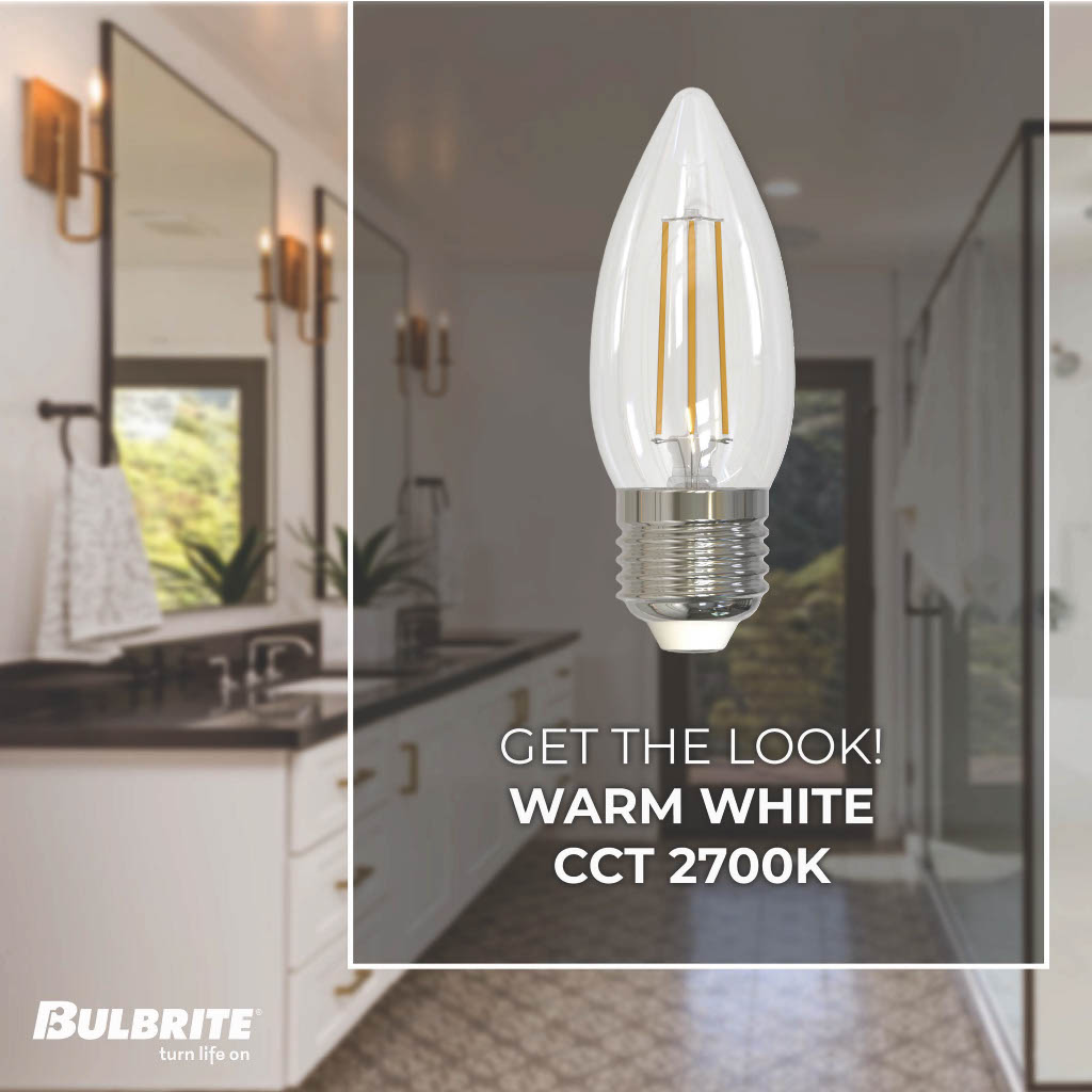 Bulbrite 862910 Bulbrite LED 4.5 Watt Dimmable B11 Light Bulb with a Clear Finish and a Medium Screw E26 - 2700K (Warm White Light) 350 lumens