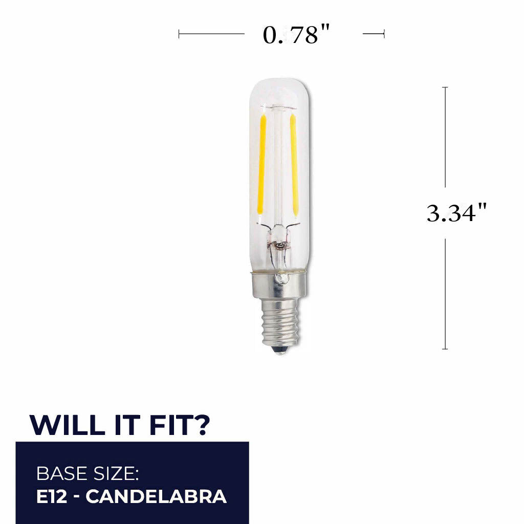 Bulbrite 862915 Bulbrite LED 2.5 Watt Dimmable T6 Light Bulb with a Clear Finish and a Candelabra Screw E12 - 2700K (Warm White Light) 250 lumens