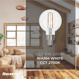 Bulbrite 862926 Bulbrite LED 2.5 Watt Dimmable G16 Light Bulb with a Clear Finish and a Candelabra Screw E12 - 2700K (Warm White Light) 250 lumens
