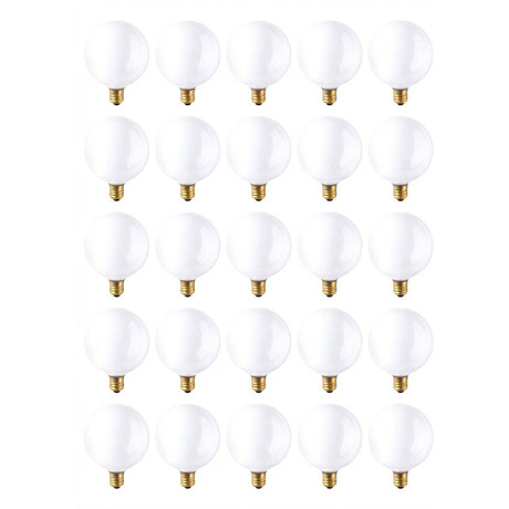 Bulbrite 863012 Bulbrite Incandescent 25 Watt G16.5 Light Bulbs with a White Finish and Candelabra Screw (E12) Base, 2700K (Warm White Light)