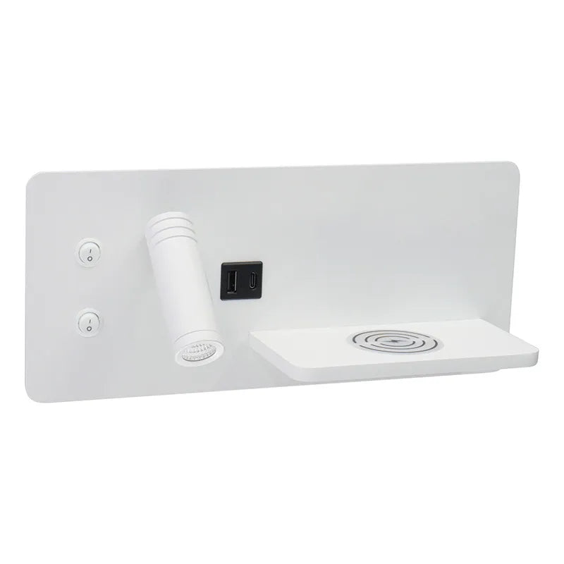 Westgate BRL-SHL-WCH-WH 10W LED Horizontal Bedside Reading Light Left-Side USB White Finish 3000K 120V