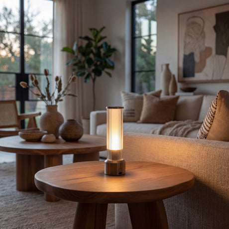 Kibun K70400 CANDLESTICK Rechargeable Cordless LED Table Lamp, 3-Levels Brightness Touch Sensor Control, Brushed Pewter