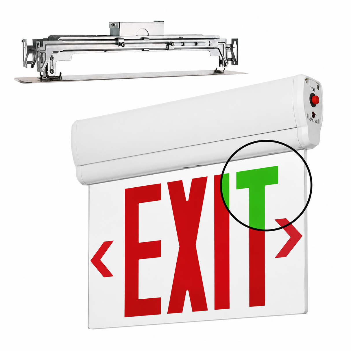 NaturaLED 9825 LEDEX-EL/SM-GRN/RED-WH 1W LED Edge Lit Dual-Color Emergency Exit Sign 120-277V