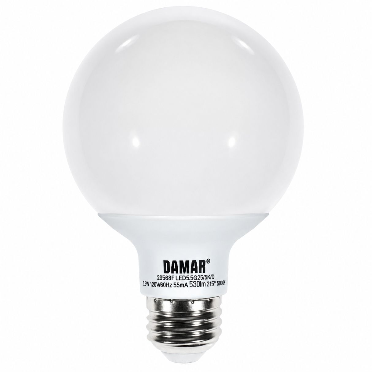 DAMAR 29568F LED5.5G25/5K/D 5.5W G25 LED Globe 5000K Clear Finish Dimmable 120V