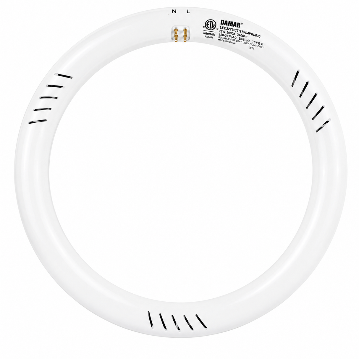 DAMAR 33723A LEDFC12T9/16W/4K/BP 12W 1ft LED T9 Circline Tube 4000K Type B Ballast Bypass 120-277V
