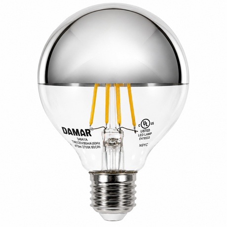 DAMAR 34641A LED7G25/CL/SB/FIL/27K/D 7W G25 LED Globe Filament Clear Finish Silver Bowl Dimmable 120V