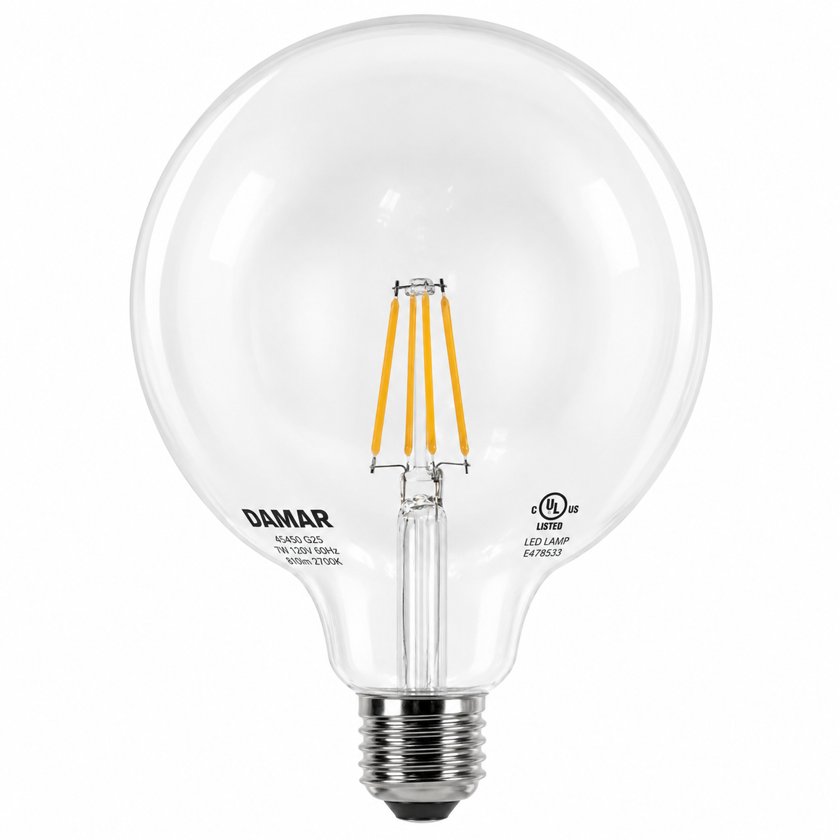 DAMAR 34132B LED5G40/CL/FIL/27K/D 5W G40 LED Globe Filament Clear Finish Dimmable 120V