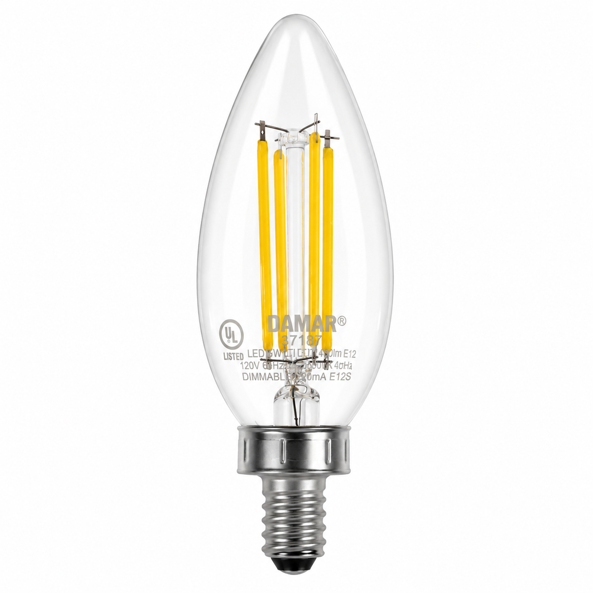 DAMAR 37186A LED4.5W/CTC/FIL/4K/DIM 4.5W B11 CTC Filament LED Light Bulb 4000K Dimmable E12 Candelabra Base 120V