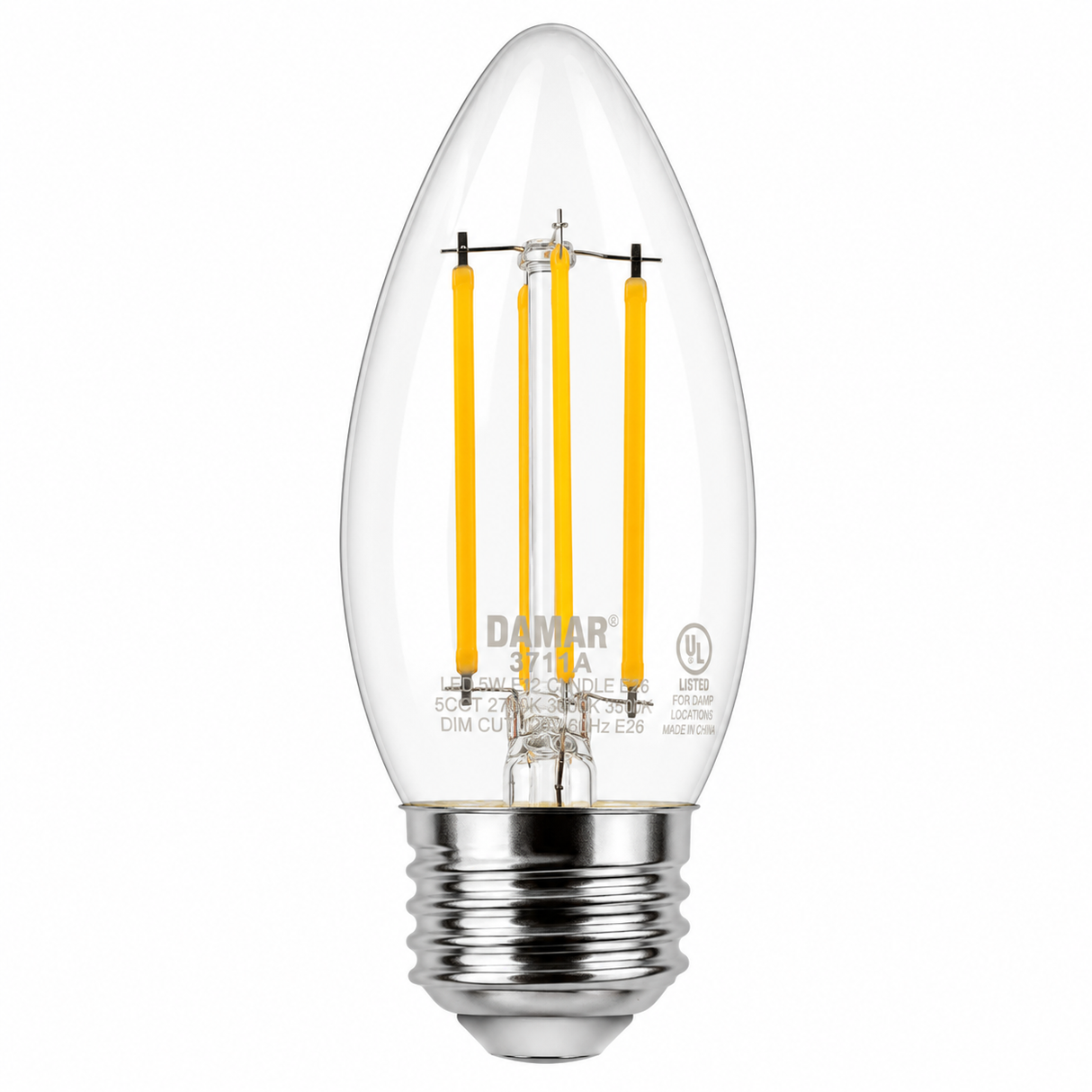 DAMAR 37191A LED5.5W/ETC/FIL/27K/DIM 5.5W B11 ETC Filament LED Light Bulb 2700K Dimmable E26 Base 120V