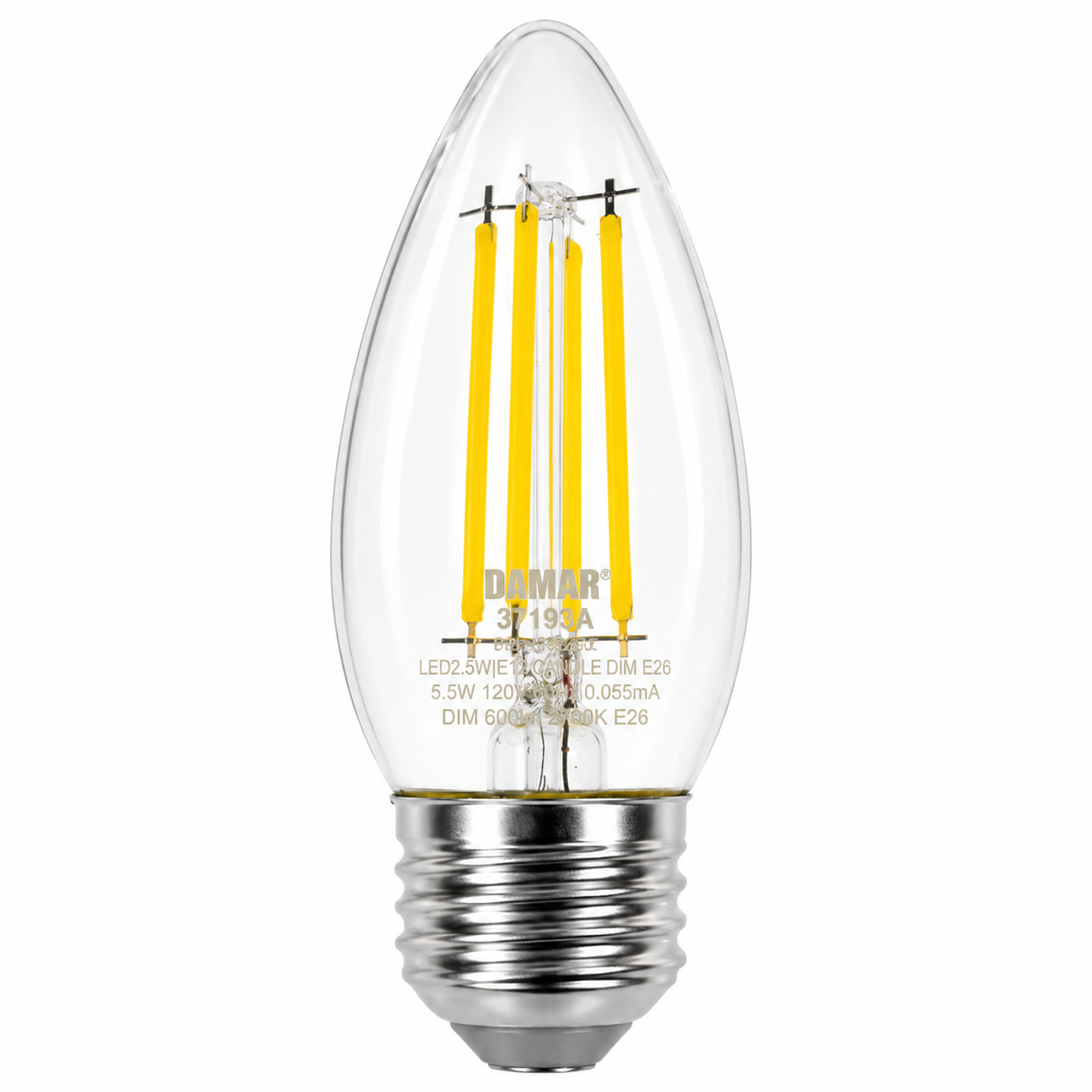 DAMAR 37193A LED5.5W/ETC/FIL/5K/DIM 5.5W B11 ETC Filament LED Light Bulb 5000K Dimmable E26 Base 120V