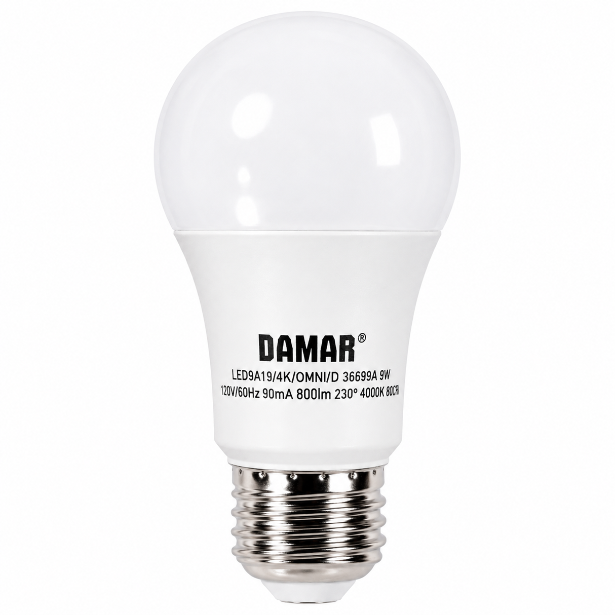 DAMAR 36699A LED9A19/4K 9W A19 LED OMNI 4000K Dimmable E26 Base 120V