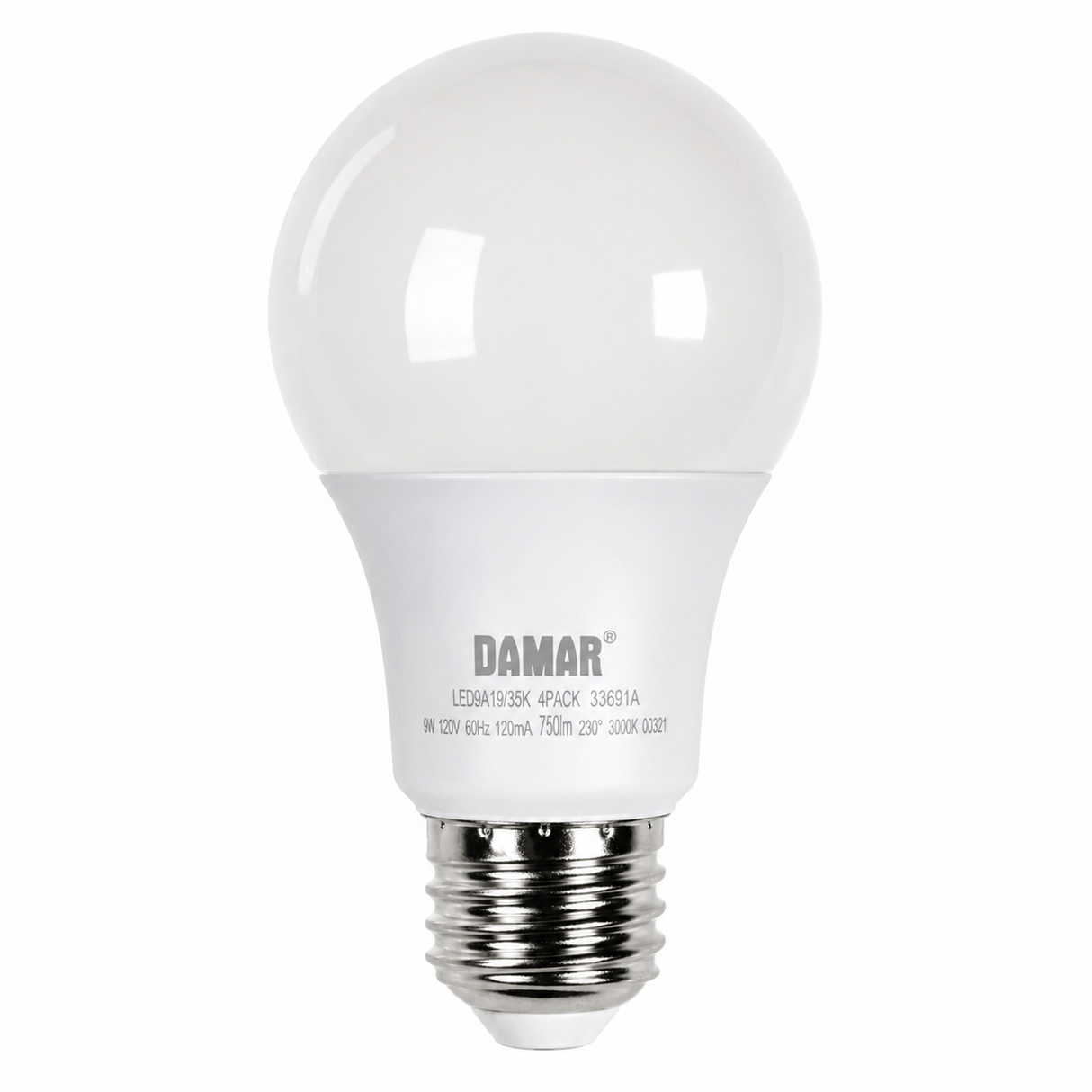 DAMAR 36691A LED9A19/35K 9W A19 LED 3500K Non-Dimmable E26 Base 120V