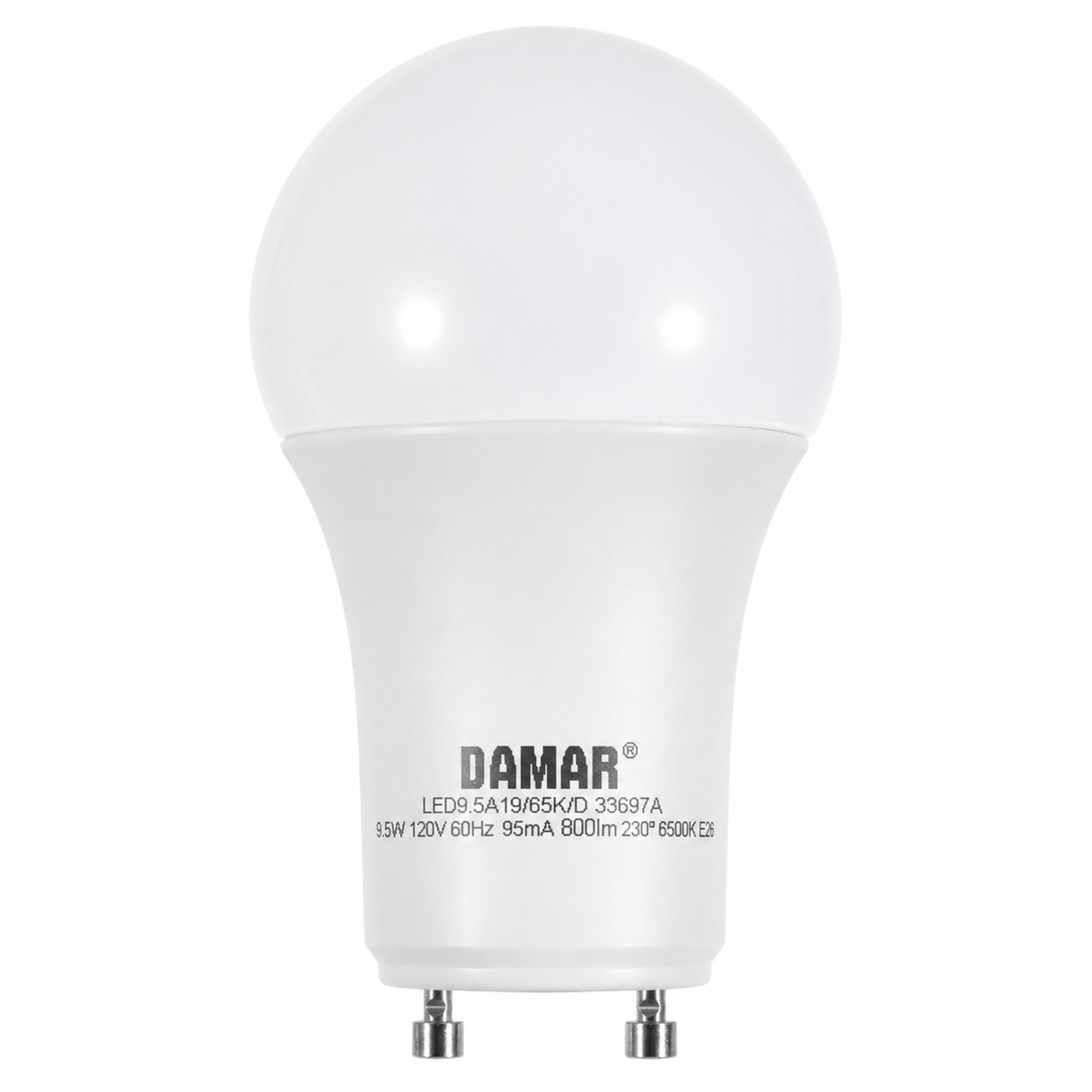 DAMAR 33697A LED9.5A19/65K/D 9.5W A19 LED 6500K Dimmable GU24 Base 120V