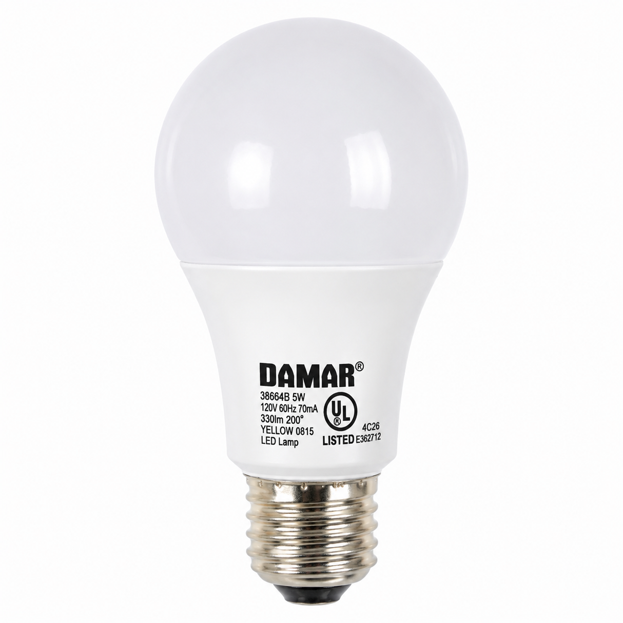 DAMAR 38664B LED5A19/YELLOW 5W A19 LED Yellow Non-Dimmable E26 Base 120V