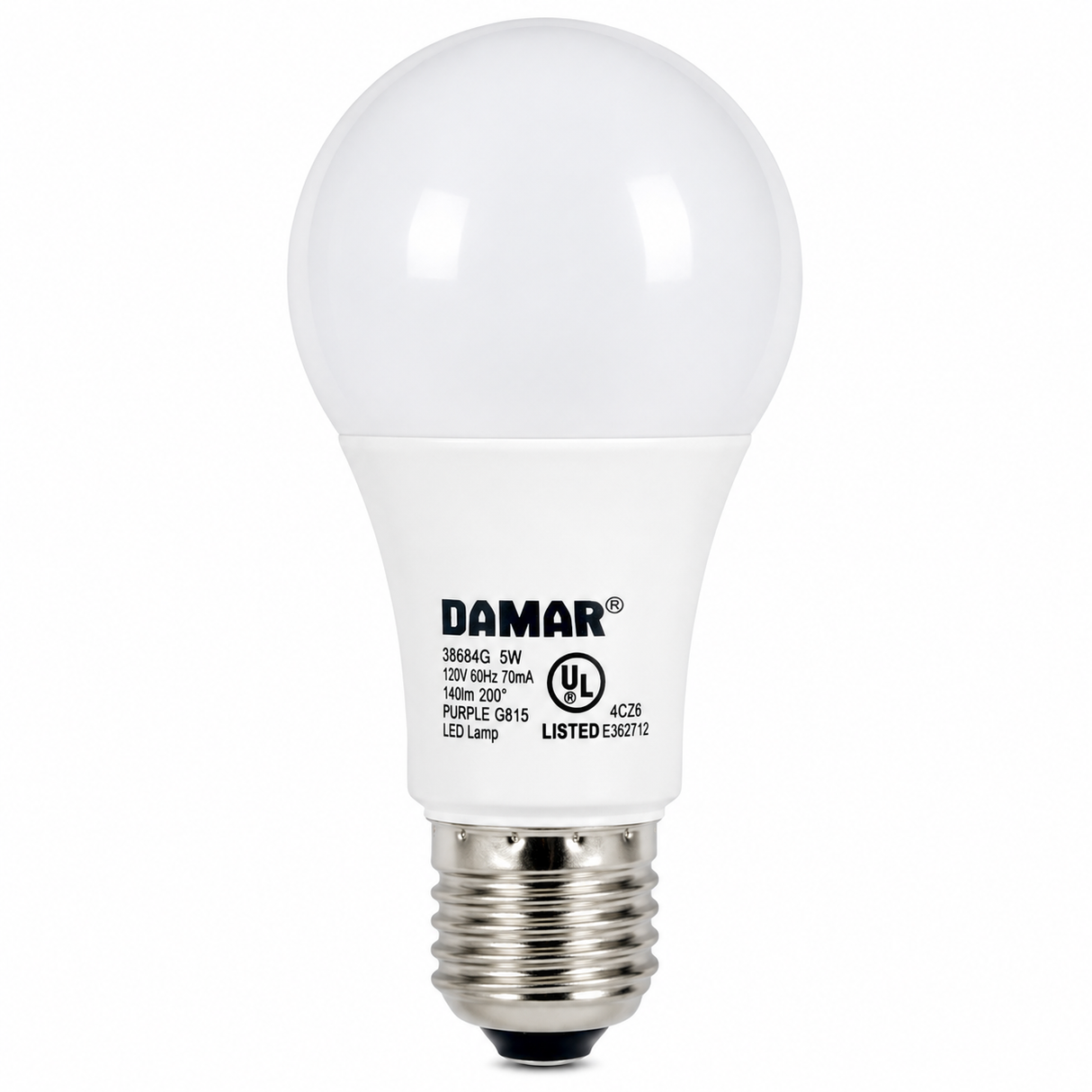 DAMAR 38664G LED5A19/PURPLE 5W A19 LED Purple Non-Dimmable E26 Base 120V