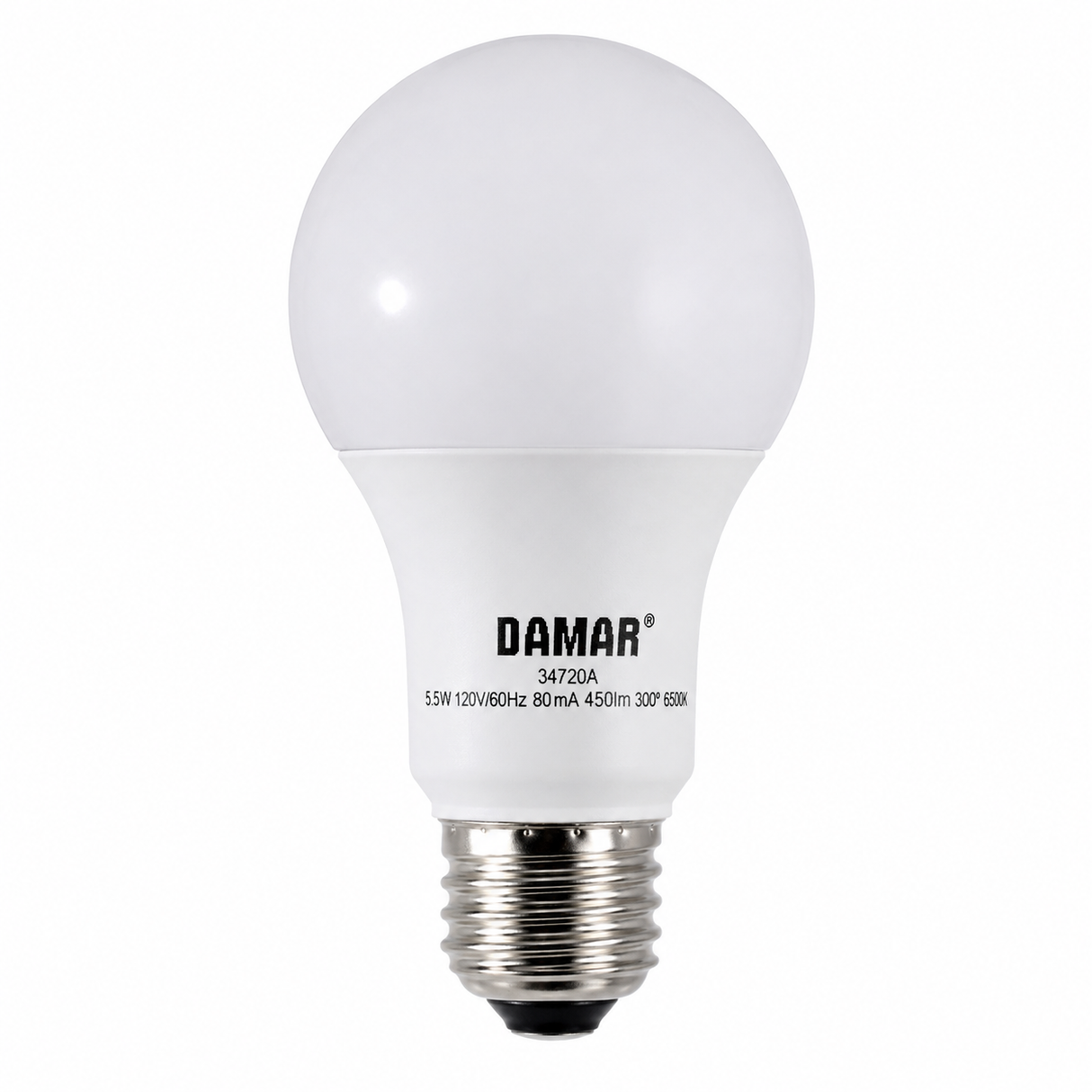 DAMAR 34720A LED5.5A19/65K 5.5W A19 LED 6500K Non-Dimmable E26 Base 120V