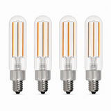 Bulbrite 862784 4.5W LED Filament T6 Light Bulb with Clear Glass Finish and Candelabra Base Soft White Light 3000K Dimmable E12 Candelabra 450 Lumens 120V 4PK