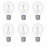 Bulbrite 862925 2.5W LED A19 Light Bulb with A Clear Finish and A Medium Screw Warm White Light 2700K Dimmable E26 Medium 250 Lumens 120V 6PK