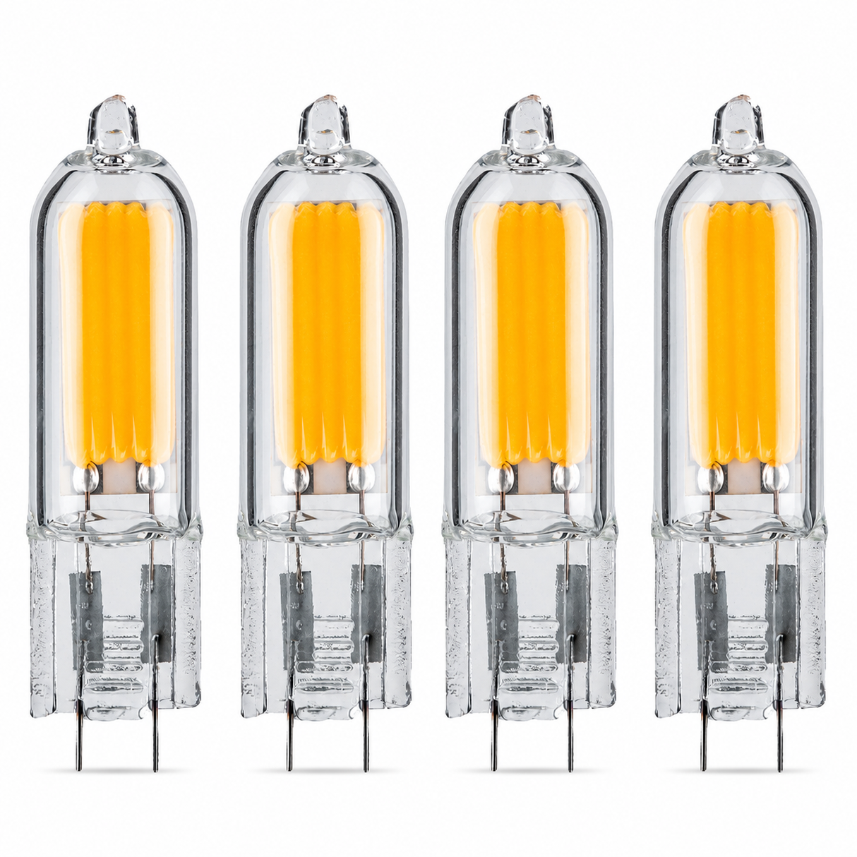 Bulbrite 862042 1.8W LED Filament T5 Light Bulb with Clear Glass Finish and Base Soft White Light 3000K Dimmable GY6.35 140 Lumens 12V 4PK