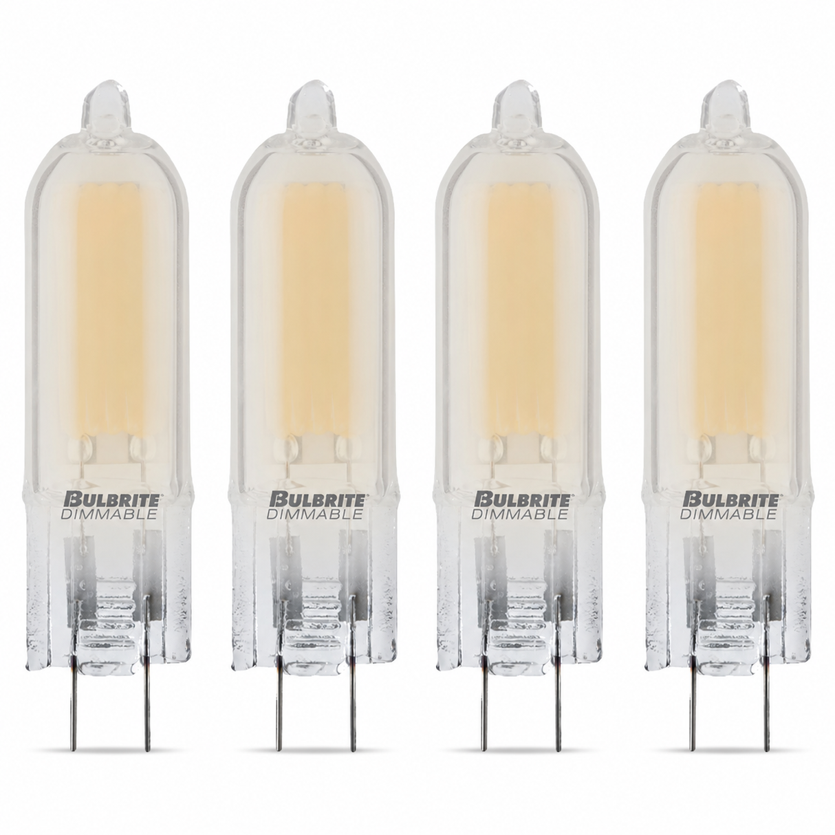 Bulbrite 862044 1.8W LED Filament T5 Light Bulb with Frost Glass Finish and Base Soft White Light 3000K Dimmable GY6.35 140 Lumens 12V 4PK