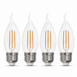 Bulbrite 862084 5W LED Filament CA10 Light Bulb with Clear Glass Finish and Medium Base Soft White Light 3000K Dimmable E26 Medium 500 Lumens 120V 4PK