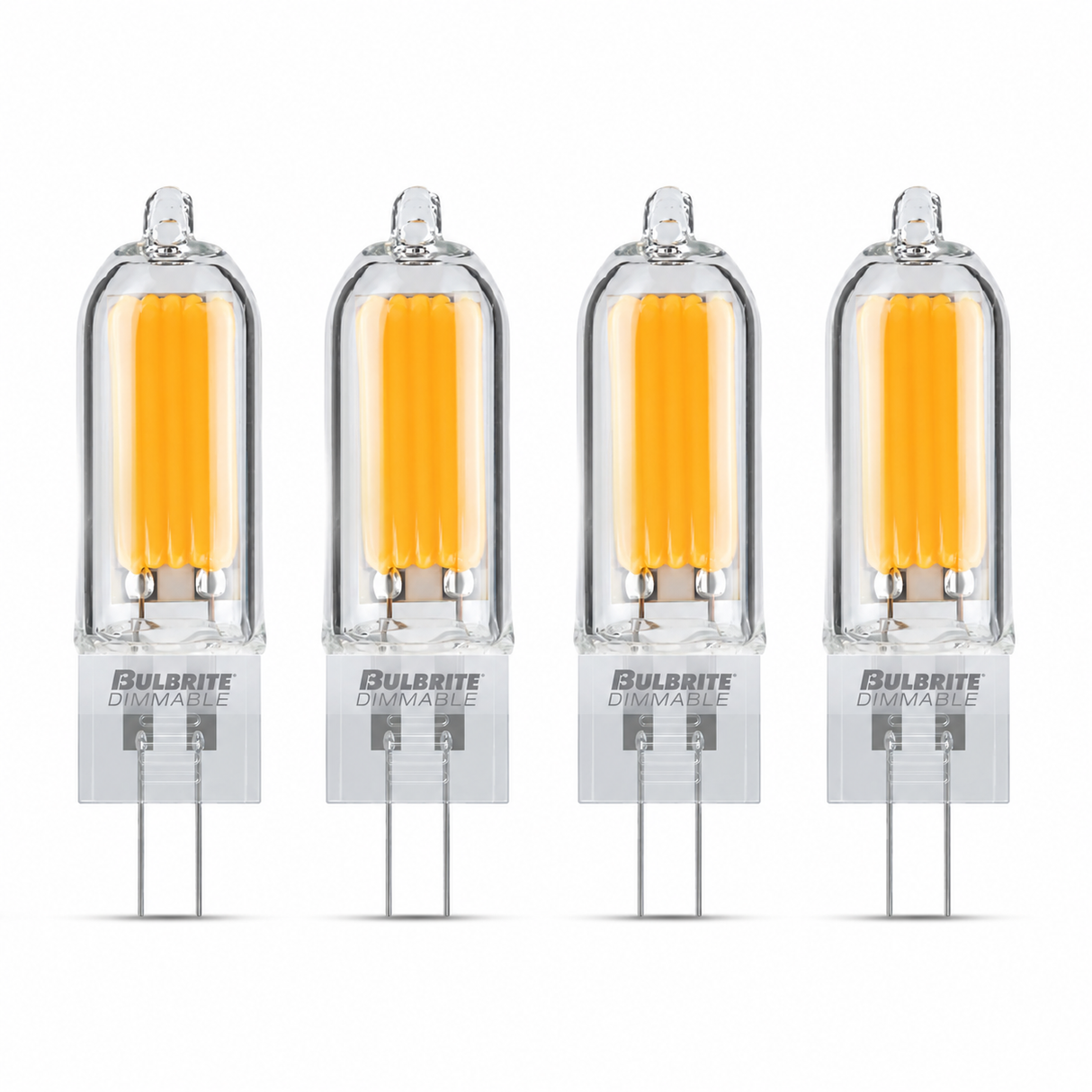 Bulbrite 862037 1.8W LED Filament T5 Light Bulb with Clear Glass Finish and Base Warm White Light 2700K Dimmable G4 140 Lumens 12V 4PK