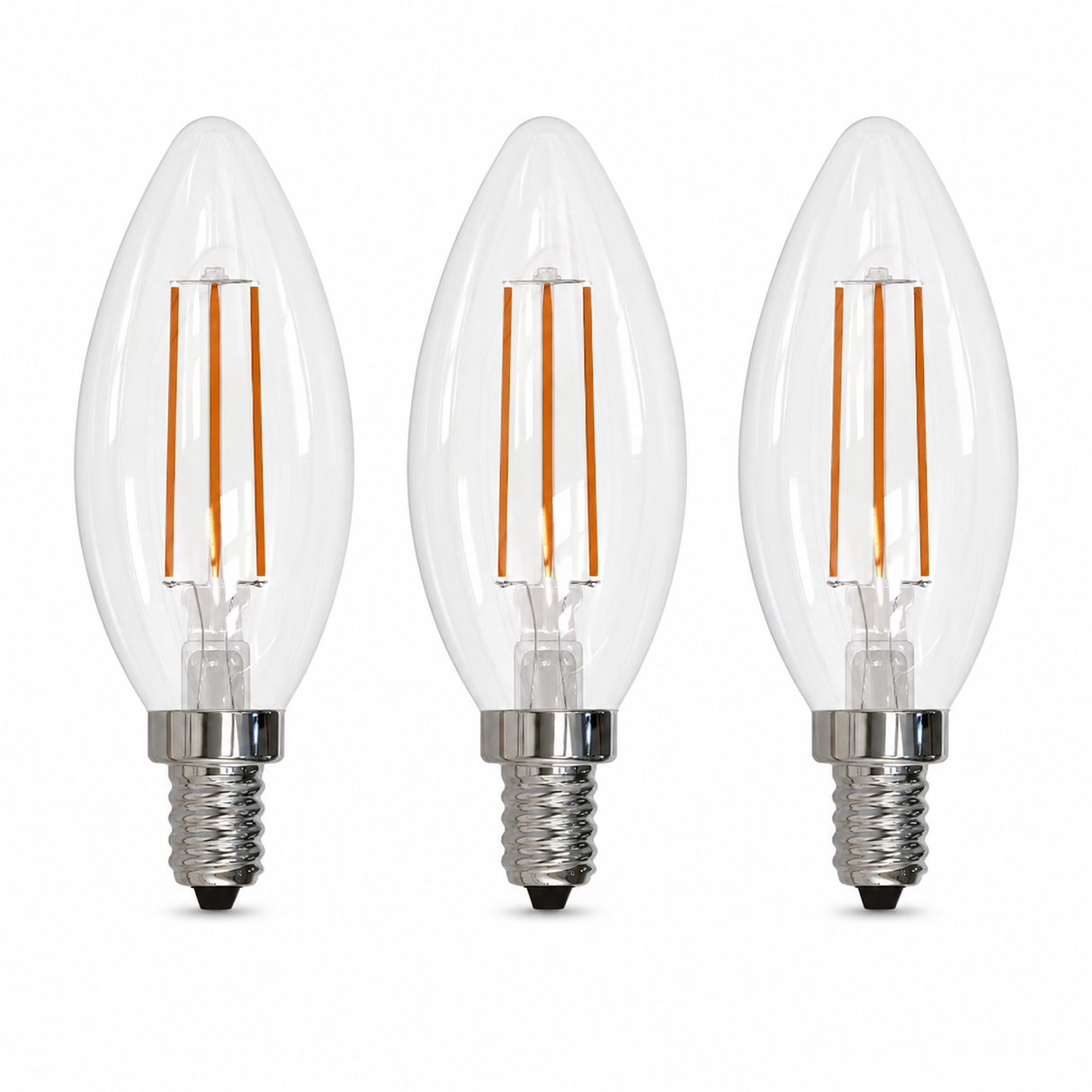 Bulbrite 862938 5W LED B11 Light Bulb with A Clear Finish and A Candelabra Screw Soft White Light 3000K Dimmable E12 Candelabra 500 Lumens 120V 3PK