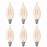 Bulbrite 862908 2.5W LED CA10 Light Bulb with an Antique Finish and an Amber Light 2100K Dimmable E12 Candelabra 160 Lumens 120V 6PK