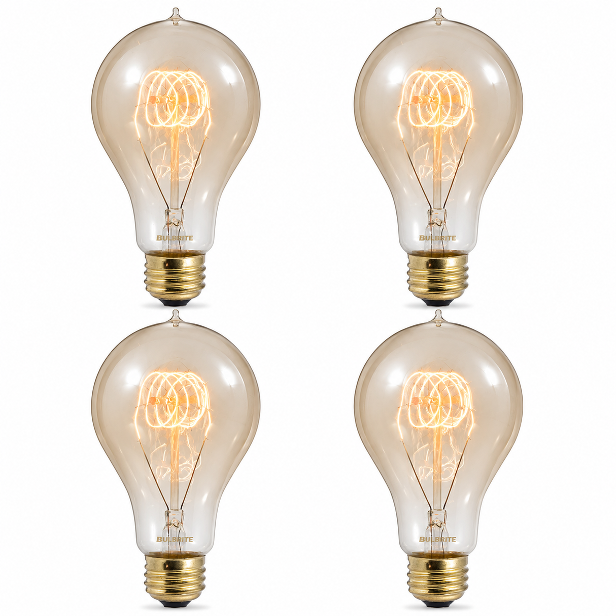 Bulbrite 861373 25W Antique Nostalgic Loop Filament A19 Medium Incandescent Bulb 2200K Dimmable E26 Medium 50 Lumens 120V 4PK