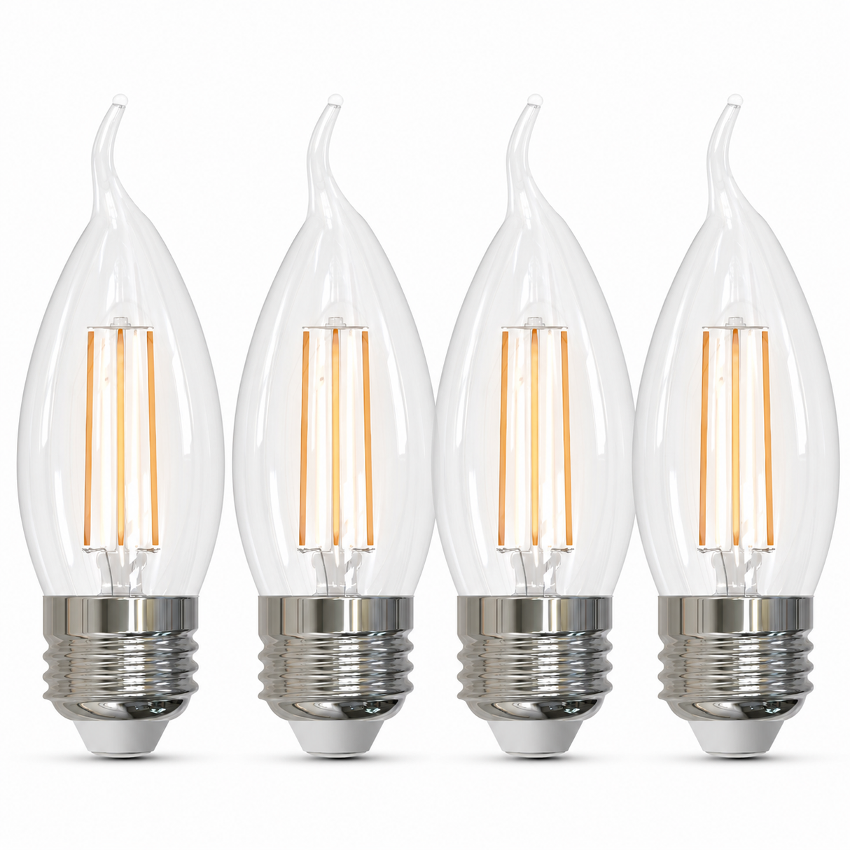 Bulbrite 862082 5W LED Filament CA10 Light Bulb with Clear Glass Finish and Medium Base Warm White Light 2700K Dimmable E26 Medium 500 Lumens 120V 4PK