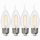 Bulbrite 862082 5W LED Filament CA10 Light Bulb with Clear Glass Finish and Medium Base Warm White Light 2700K Dimmable E26 Medium 500 Lumens 120V 4PK