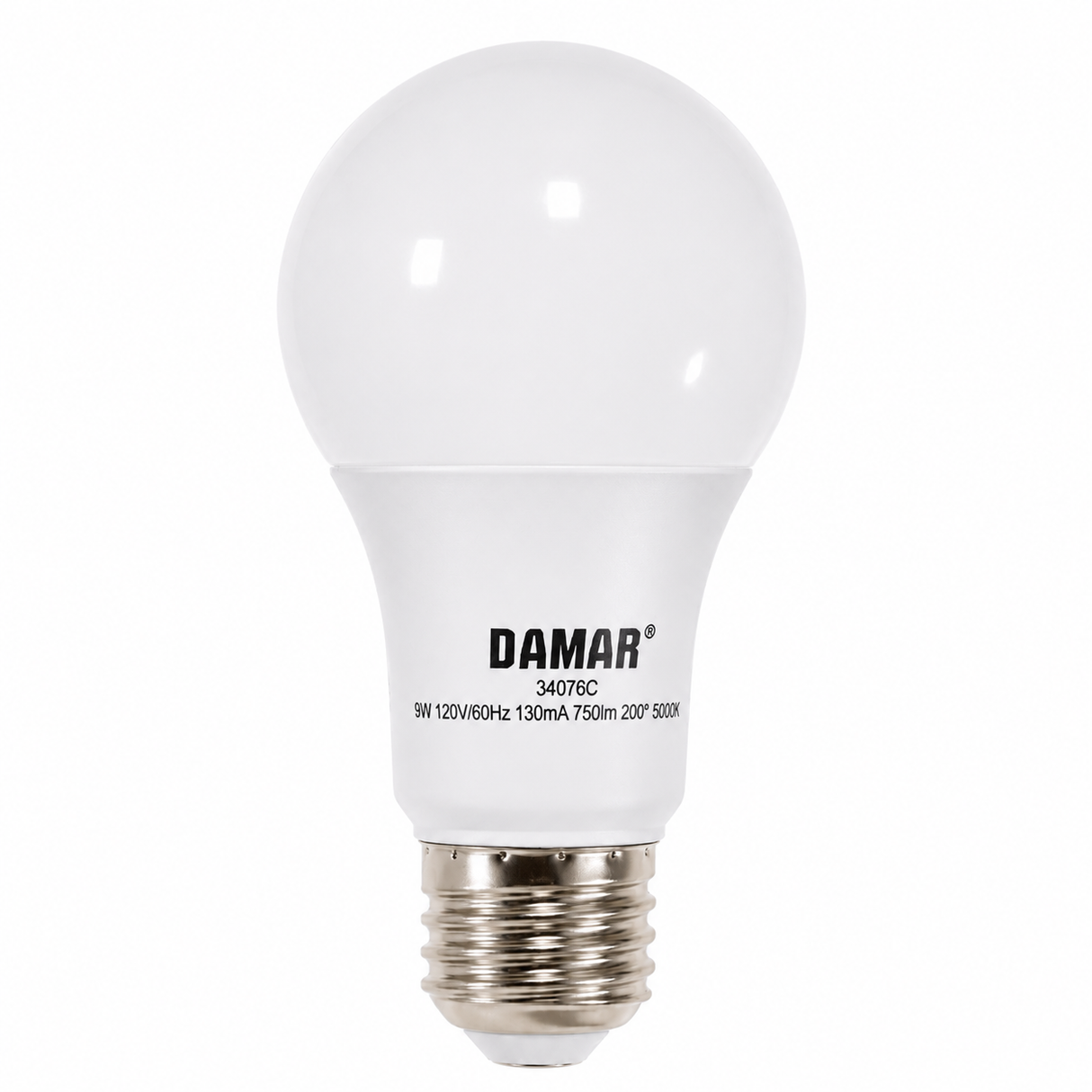 DAMAR 34076C LED9A19/5K 9W A19 LED 5000K Non-Dimmable E26 Base 120V