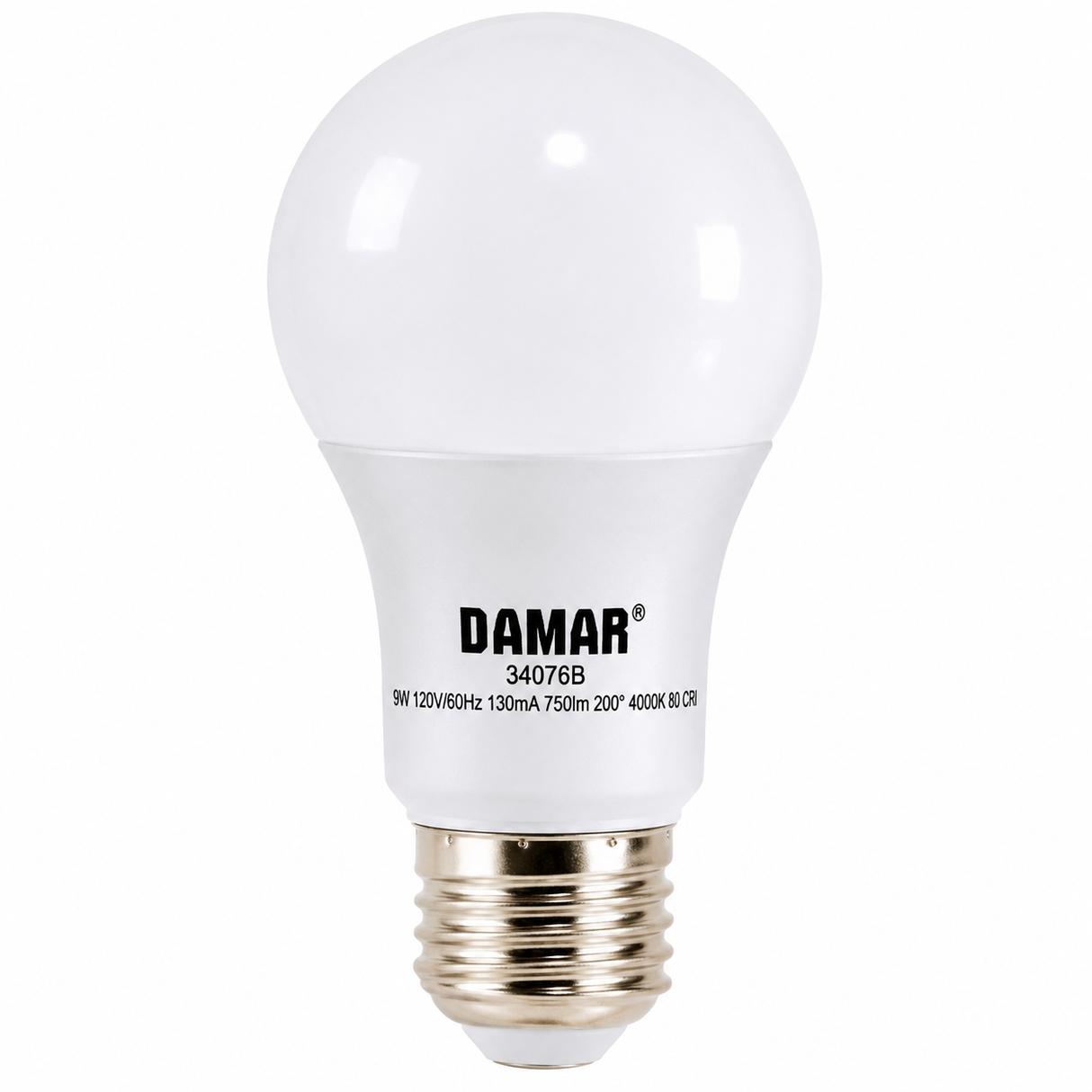 DAMAR 34076B LED9A19/4K 9W A19 LED 4000K Non-Dimmable E26 Base 120V