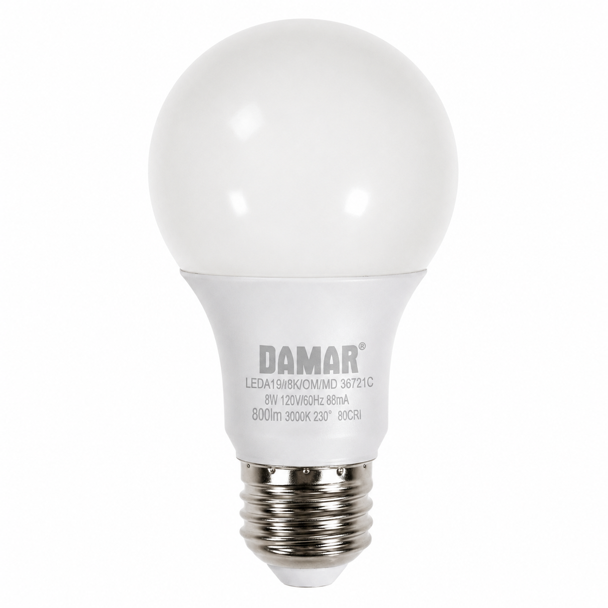 DAMAR 38721C LED8A19/3K 8W A19 LED OMNI 3000K Dimmable E26 Base 120V