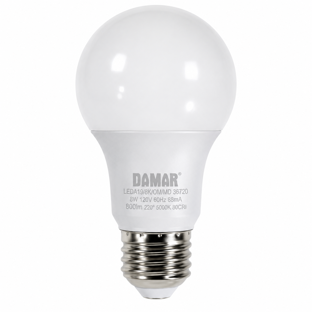 DAMAR 38722D LED8A19/5K 8W A19 LED OMNI 5000K Dimmable E26 Base 120V