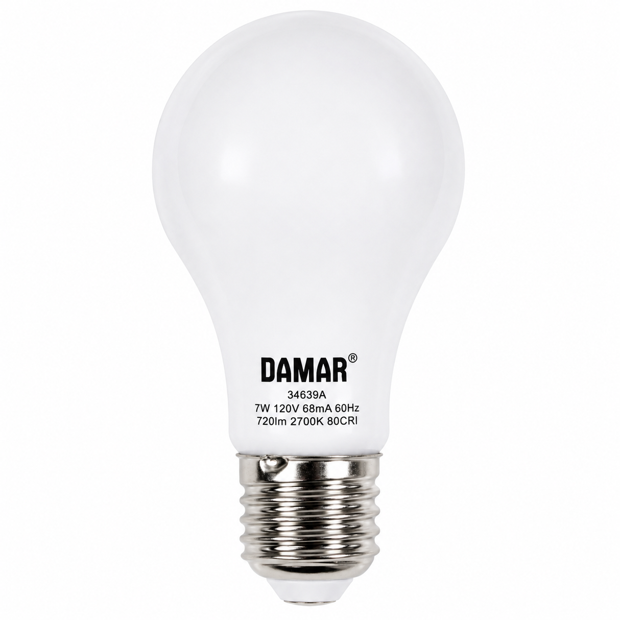 DAMAR 34639A LED7A19/27K/D 7W A19 LED 2700K Dimmable E26 Base 120V