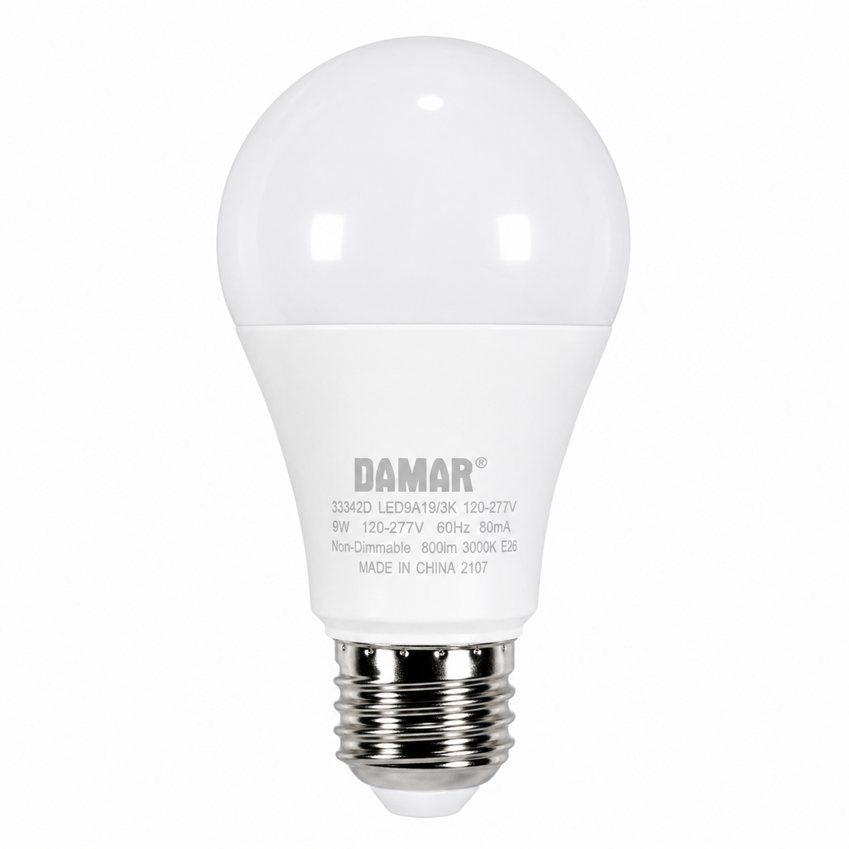 DAMAR 33342D LED9A19/3K 9W A19 LED 3000K Non-Dimmable E26 Base 120-277V