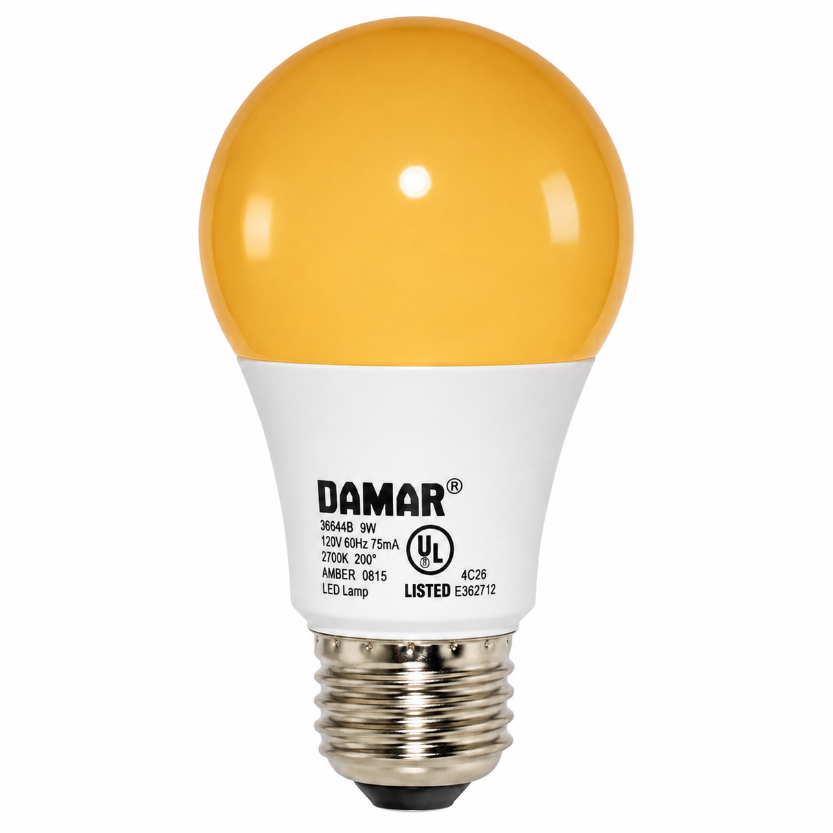 DAMAR 38664F LED5A19/AMBER 5W A19 LED AMBER Non-Dimmable E26 Base 120V