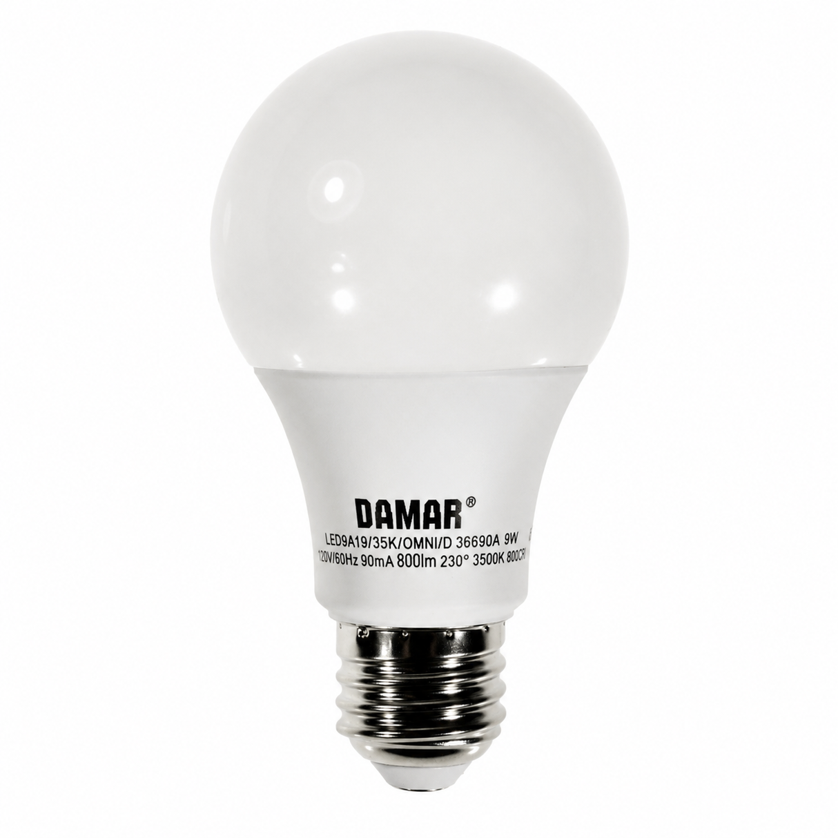 DAMAR 36690A LED9A19/35K 9W A19 LED OMNI 3500K Dimmable E26 Base 120V