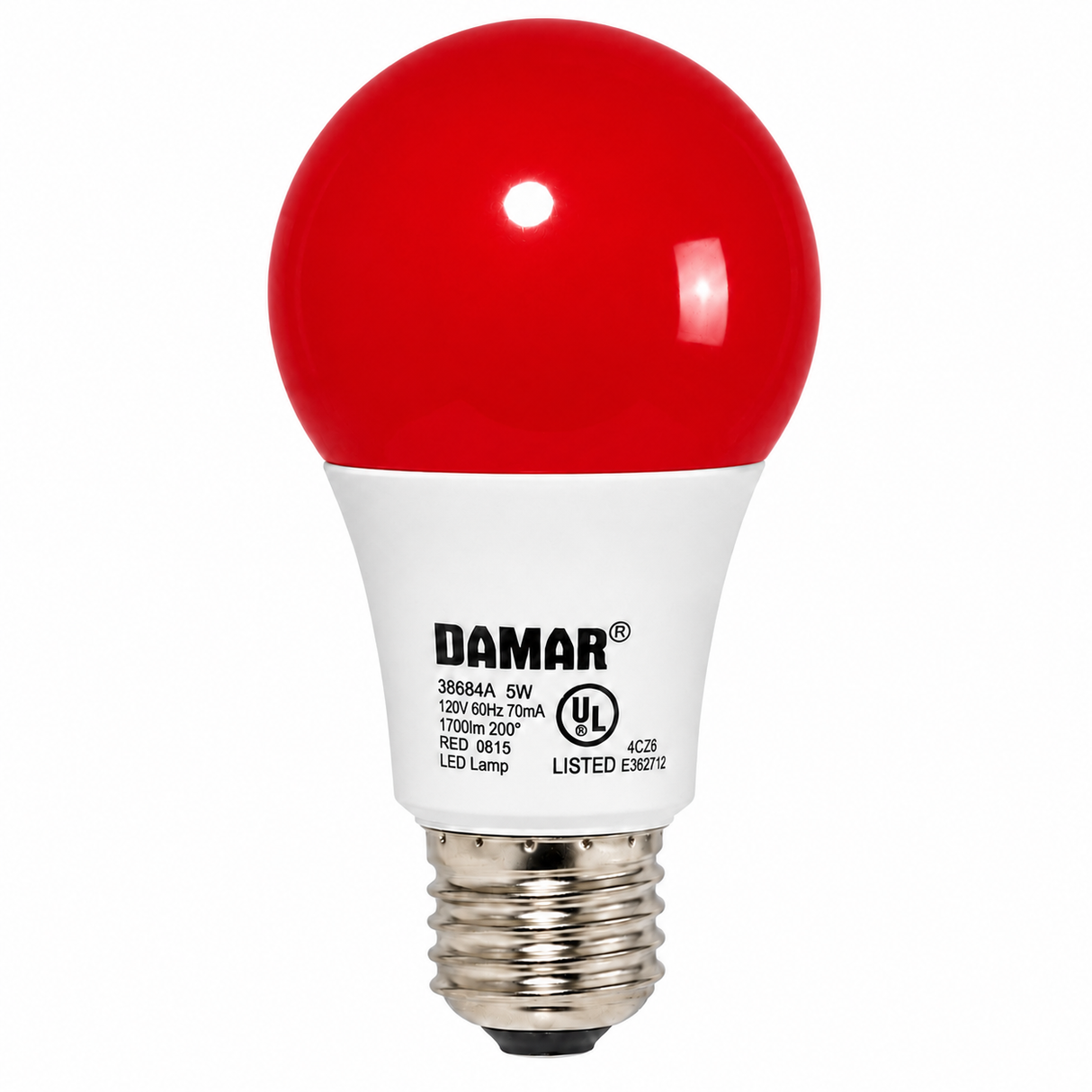DAMAR 38664A LED5A19/RED 5W A19 LED Red Non-Dimmable E26 Base 120V